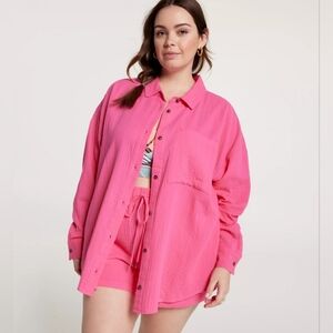 CALIA Women's Oversized 100% Cotton Cover Up, Pink Heat, Size 1X, NWT